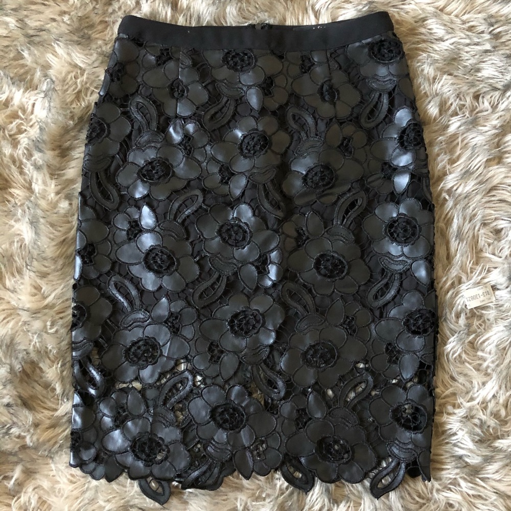 Black faux leather lace skirt